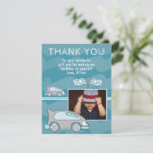 Carte De Remerciements Course voiture Finish drapeaux Blue Boy Photo Anni (Debout devant)