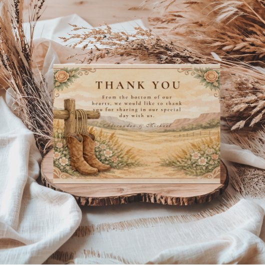 Carte De Remerciements Cowboy Boots Desert Wedding