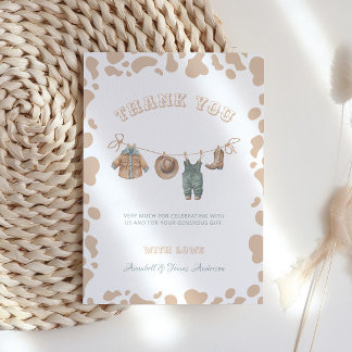 Carte De Remerciements Cowboy Western Light Brown Baby shower garçon