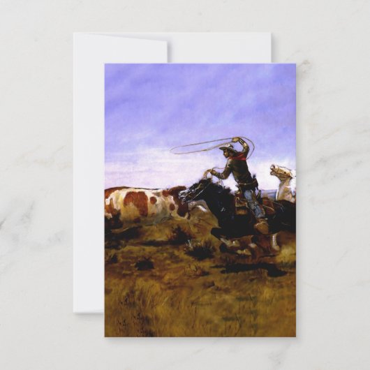Carte De Remerciements "Cowboys Roping a Steer" par Charles M Russell (Devant)