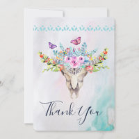 Crâne animal Boho avec papillons et fleurs