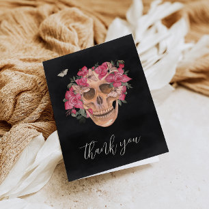Carte De Remerciements Crâne Floral à l'Orchidée Rose