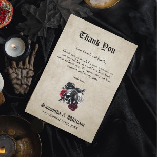 Carte De Remerciements Crâne floral rustique Élégant Mariage Halloween