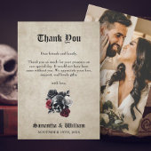 Carte De Remerciements Crâne floral Rustique Photo Halloween Mariage