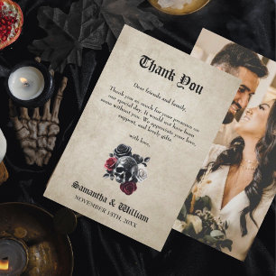 Carte De Remerciements Crâne floral Rustique Photo Halloween Mariage