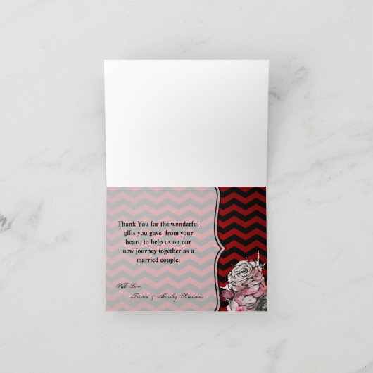 Carte De Remerciements Crâne plié Rose goth Chevron noir (Intérieur)