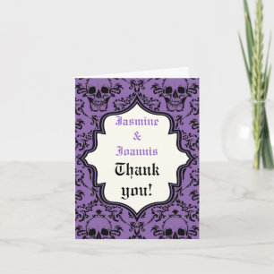 Carte De Remerciements Crânes damassé Halloween mariage photo de remercie