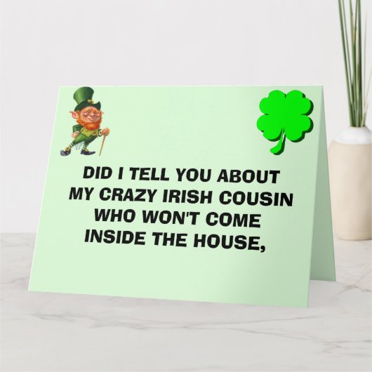 CARTE DE REMERCIEMENTS CRAZY IRISH COUSIN ST PATRICK'S DAY (Devant)