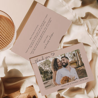 Carte De Remerciements Cream Boho Simple Photo Heart Script Mariage