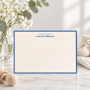 Carte De Remerciements Crème Bleu Cobalt pour une Nurserie Prépa Personna