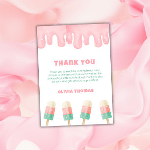 Carte De Remerciements Crème De Glace De Fonte Rose Prêt À Pop Baby showe