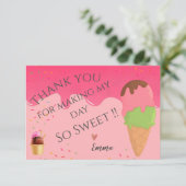 Carte De Remerciements Crème de glace rose thème Fille d'anniversaire pre (Debout devant)