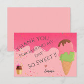 Carte De Remerciements Crème de glace rose thème Fille d'anniversaire pre (Devant / Derrière)