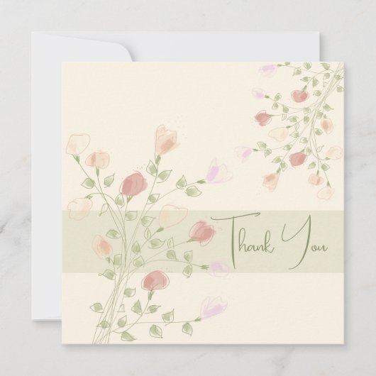 Carte De Remerciements Crème Peachée Et Rose (Devant)