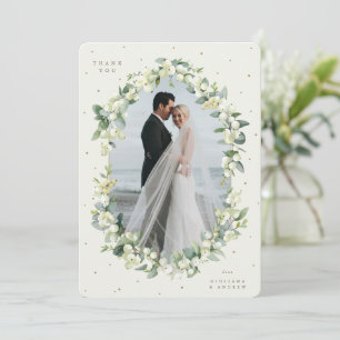 Carte De Remerciements Crème Snowberry+Eucalyptus Photo Mariage
