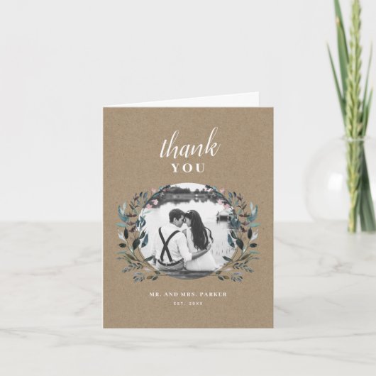 Carte De Remerciements Crest jardin | Rustic Kraft Floral Mariage Photo (Devant)