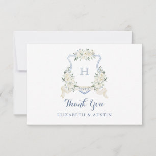 Carte De Remerciements Crête de mariage élégante blanche florale poussiér