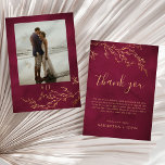 Carte De Remerciements Crimson Red & Gold Botanical Mariage Photo<br><div class="desc">Carte de remerciements photo de Crimson Red & Gold Botanical Mariage</div>