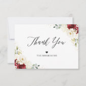 Carte De Remerciements Crimson Rouge Blanc Floral Or Confetti Mariage (Devant)