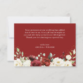 Carte De Remerciements Crimson Rouge Blanc Floral Or Confetti Mariage (Dos)