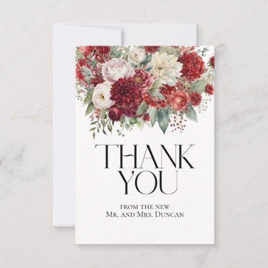 Carte De Remerciements Crimson Rouge Floral Dahlia Mariage Photo simple (Devant)