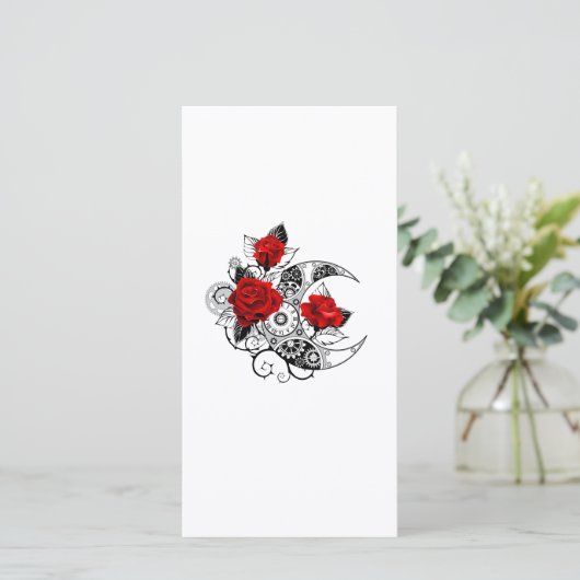 Carte De Remerciements Croissant mécanique avec roses rouges (Debout devant)