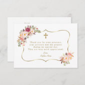 Carte De Remerciements Croix Baptême rose Flush Gold Frame (Devant / Derrière)