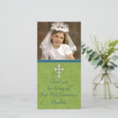 Carte De Remerciements Croix blanche verte religieuse (Debout devant)