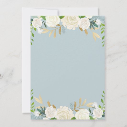 Carte De Remerciements Croix Bleue et Fleurs Blanches | Photo Boy Baptism (Dos)