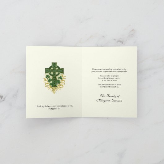 Carte De Remerciements Croix Celtique irlandaise catholique shamrock (Intérieur)