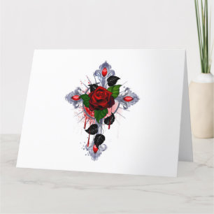 Carte De Remerciements Croix d'argent avec une rose rouge