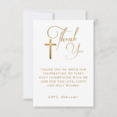 Carte De Remerciements Croix d'or Calligraphie première communion photo (Devant)