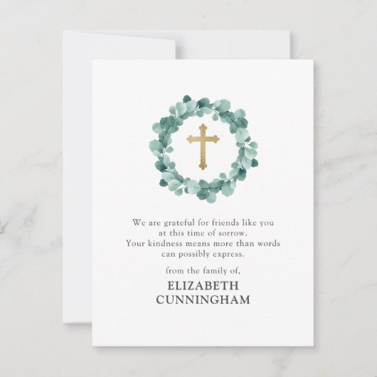 Carte De Remerciements Croix d'or de Wreath Watercolor (Devant)