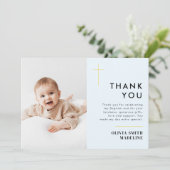 Carte De Remerciements Croix d'or minimal moderne Baptême photo (Debout devant)