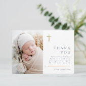 Carte De Remerciements Croix d'or minimal moderne Baptême photo (Debout devant)