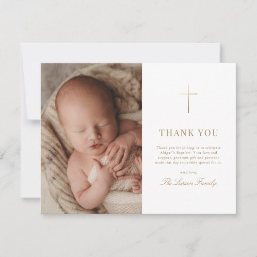 Carte De Remerciements Croix d'or simple élégant Baptême Christening (Devant)