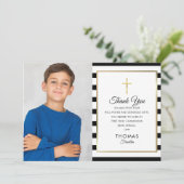 Carte De Remerciements Croix d'or Stried First Holy Communion Photo (Debout devant)