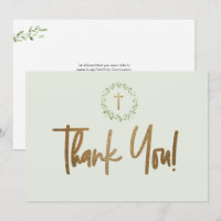 Croix dorée Feuilles aquarelles vertes Première co