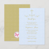 Carte De Remerciements Croix et lauriers d'or dans bleu-clair (Devant / Derrière)