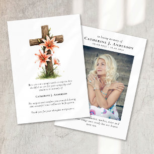 Carte De Remerciements Croix Fleurs Photo Sympathy Funeral Memorial