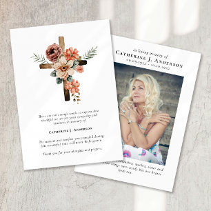 Carte De Remerciements Croix Fleurs Photo Sympathy Funeral Memorial