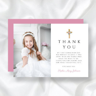 Carte De Remerciements Croix florale moderne photo de la première communi