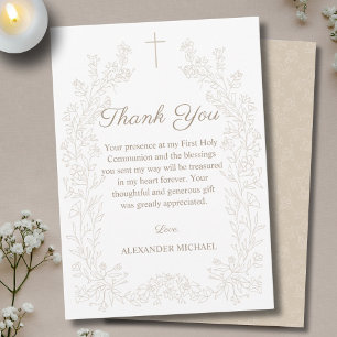 Carte De Remerciements Croix florale Première Sainte Communion 