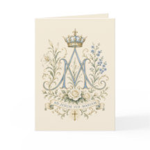 Croix mariale catholique bleue à monogramme floral