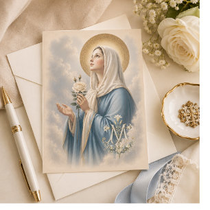 Carte De Remerciements Croix mariale florale de la Mère bénie Religieuse