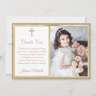 Carte De Remerciements Croix religieuse en or pour la première communion