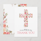 Carte De Remerciements Croix religieuse rose florale (Devant / Derrière)