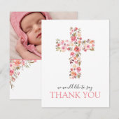 Carte De Remerciements Croix religieuse rose florale Photo (Devant / Derrière)