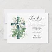 Carte De Remerciements Croix Verte Lys Sympathie Condolence Appréciation (Devant)