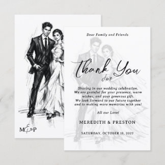 Carte De Remerciements Croquis de mode au charbon de couple de mariage mo